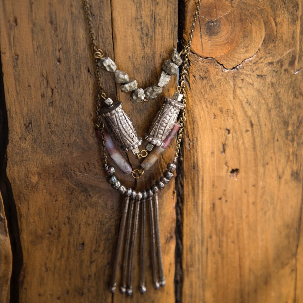 2/$25 ⚡️✨ Handmade Long Brass Boho Necklace with Natural Gemstones